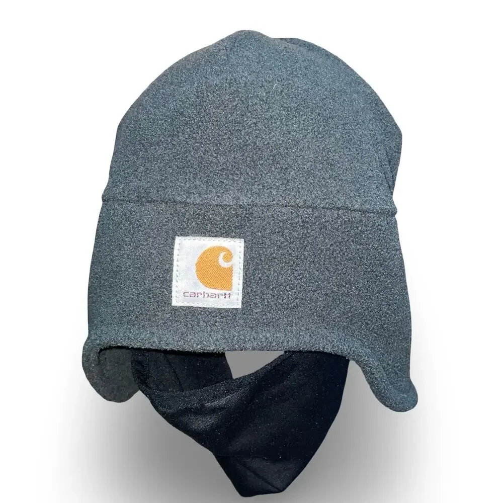 Carhartt 2-in-1 Fleece Beanie Hat Face Mask Pull Down Earflaps Gray 100141 Snow